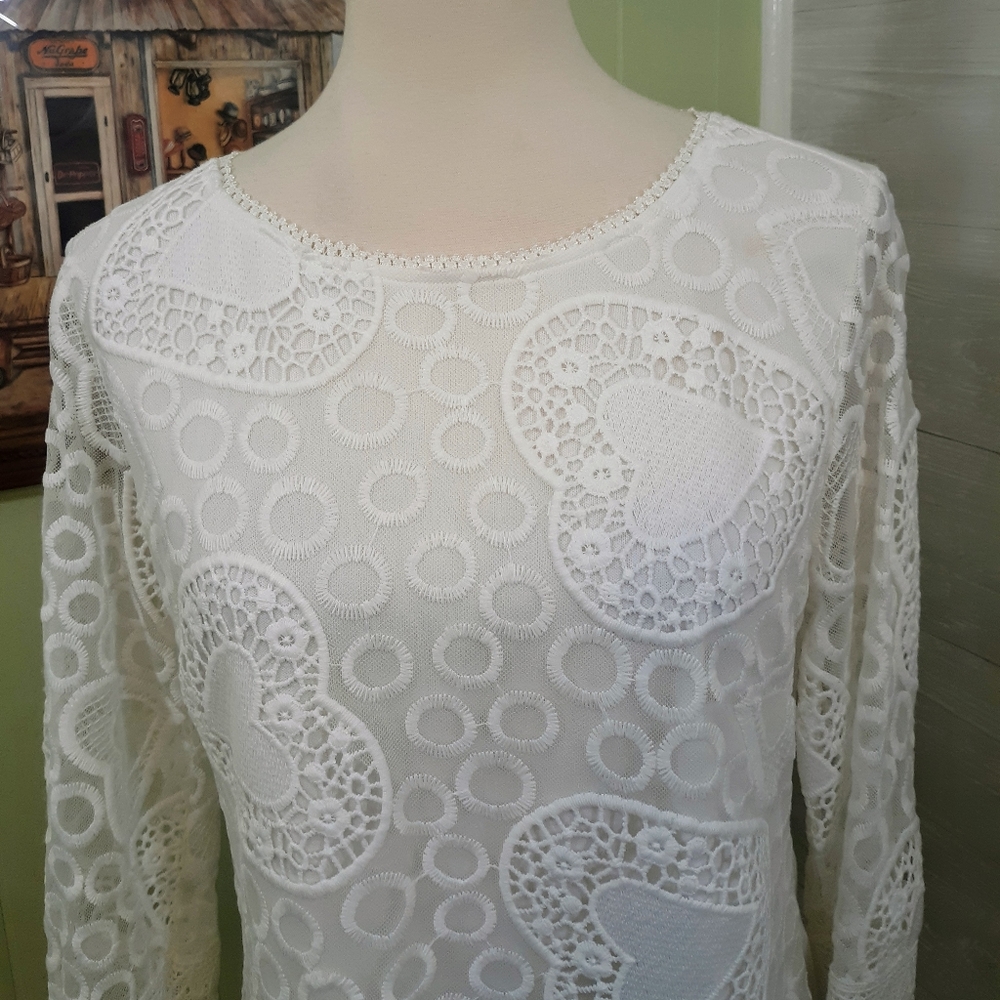 Lauren Michelle lace hearts top blouse sz small *G - Picture 5 of 6